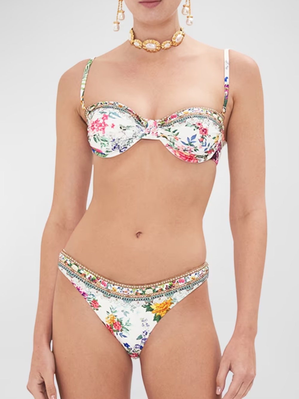 Camilla White Floral Bikini with Multicolor Floral Print
